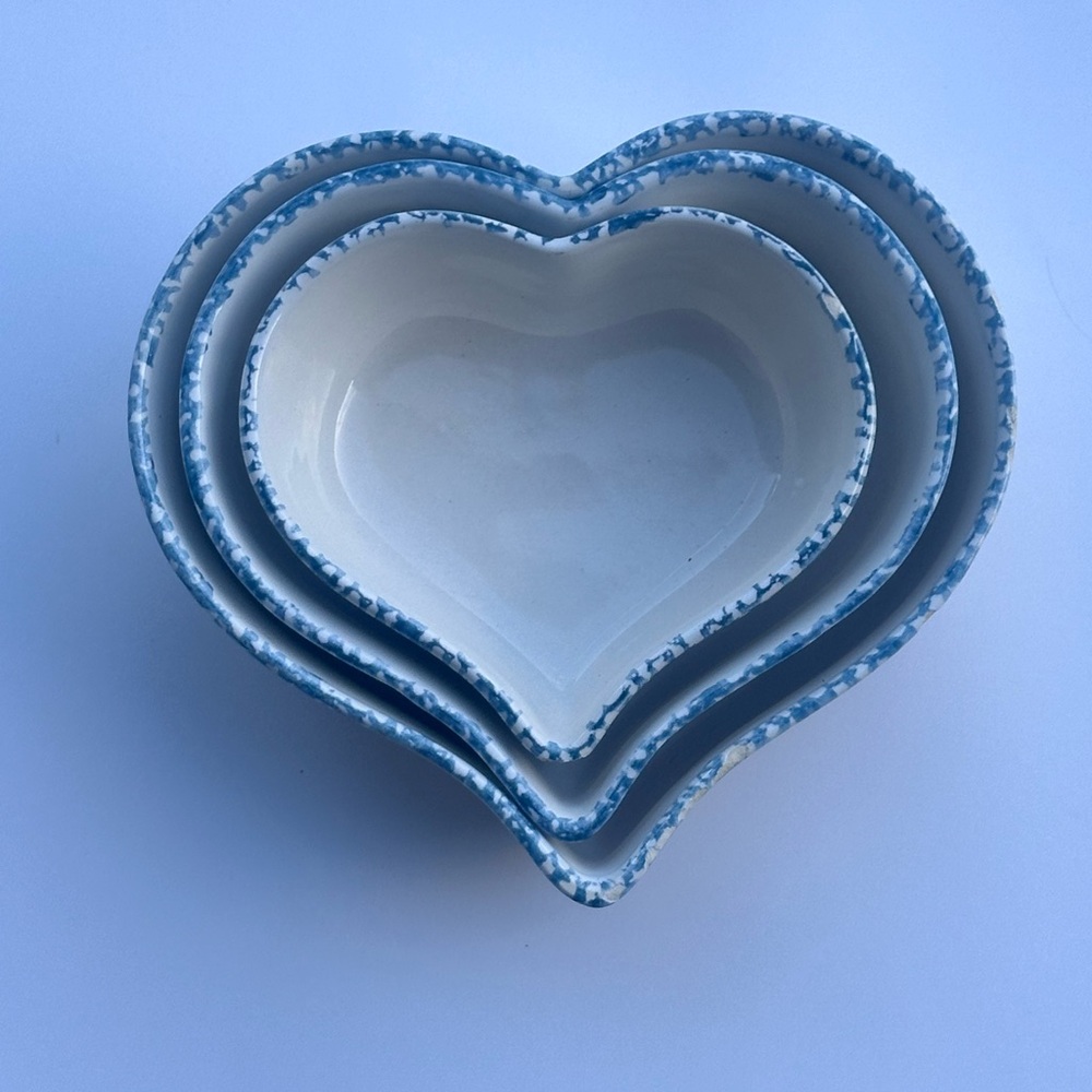 Blue and White Heart-Shaped Ceramic Bowls